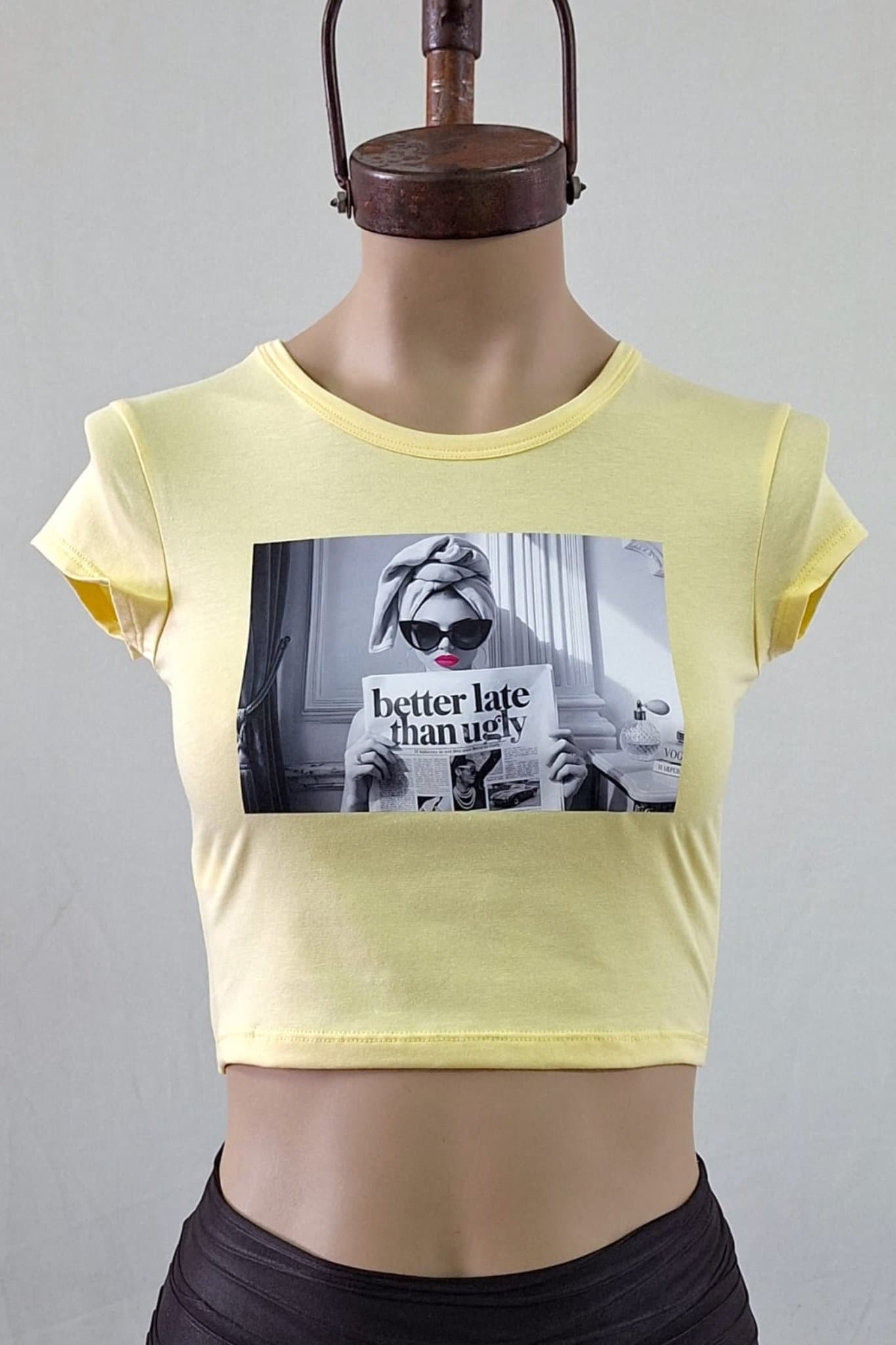 Remera top estampado chica Better late than ugly algodon con lycra