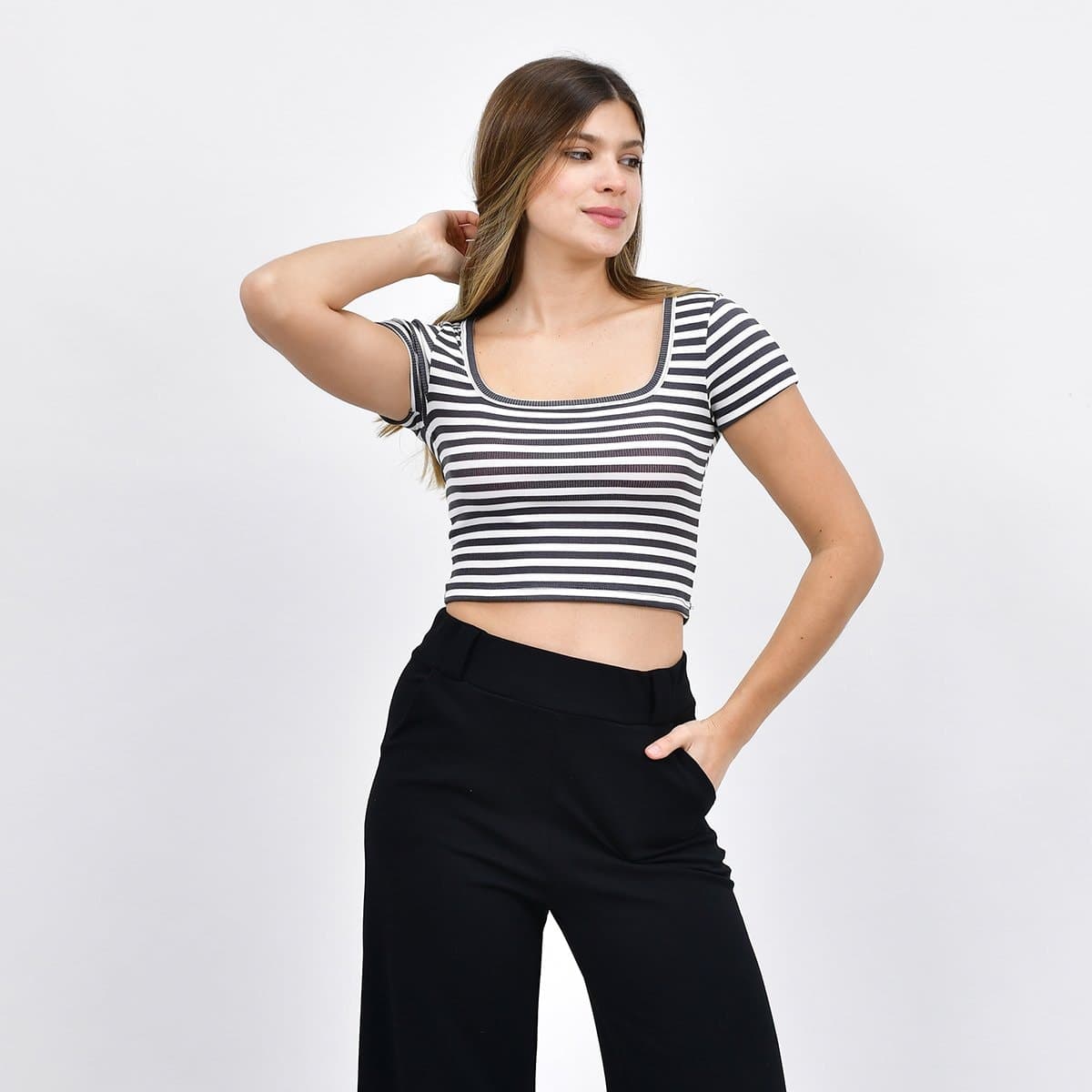 REMERA CUELLO CUADRADO MORLEY RAYADO MANGA CORTA OFERTA