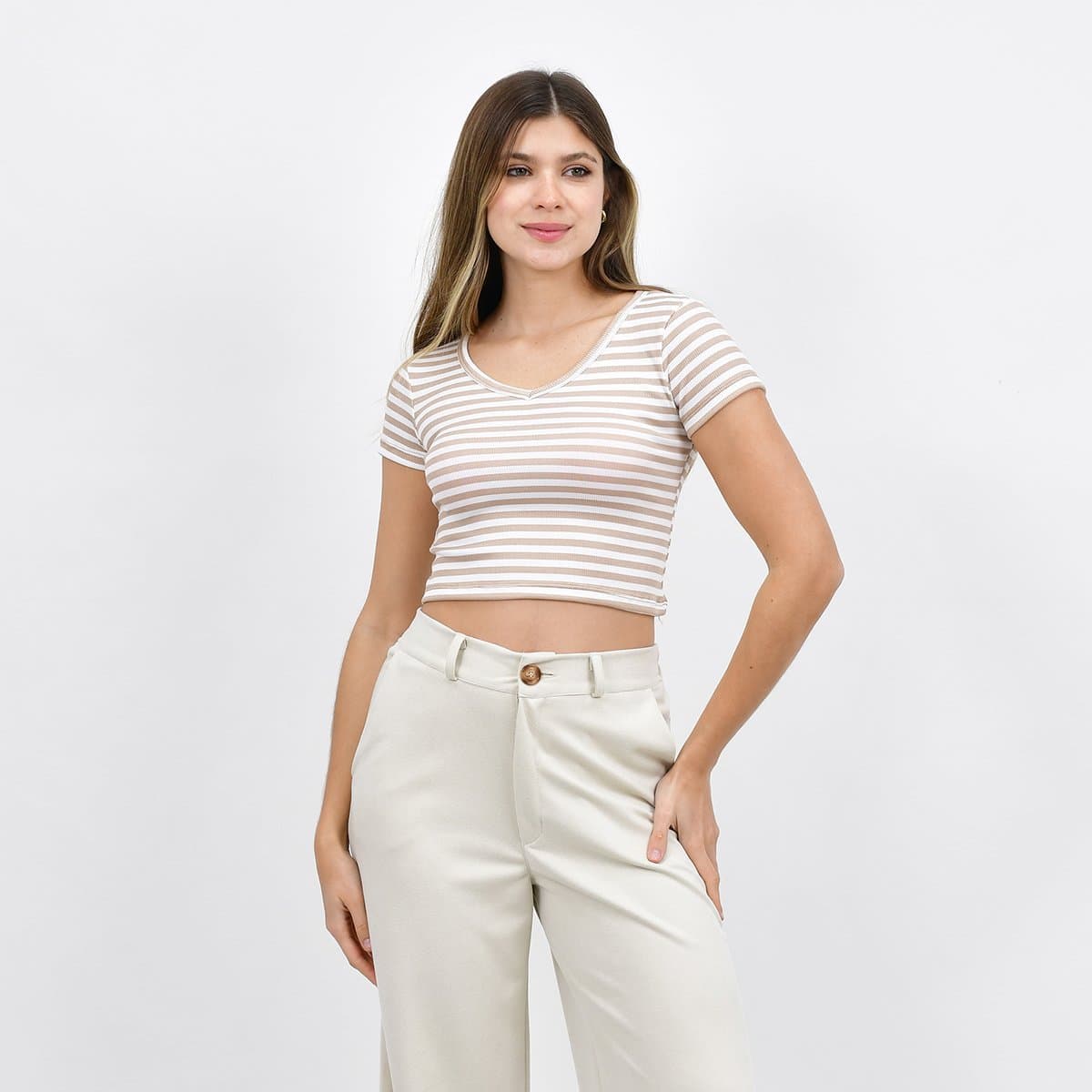 REMERA CUELLO V MORLEY RAYADO MANGA CORTA OFERTA